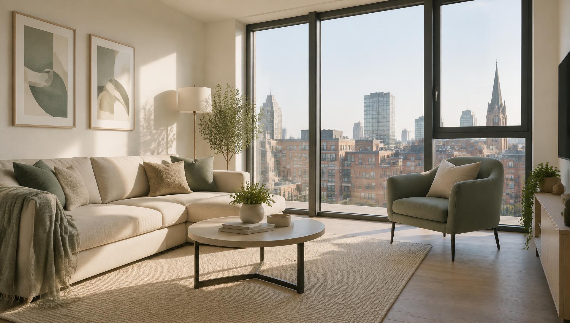 A bright apartment living room